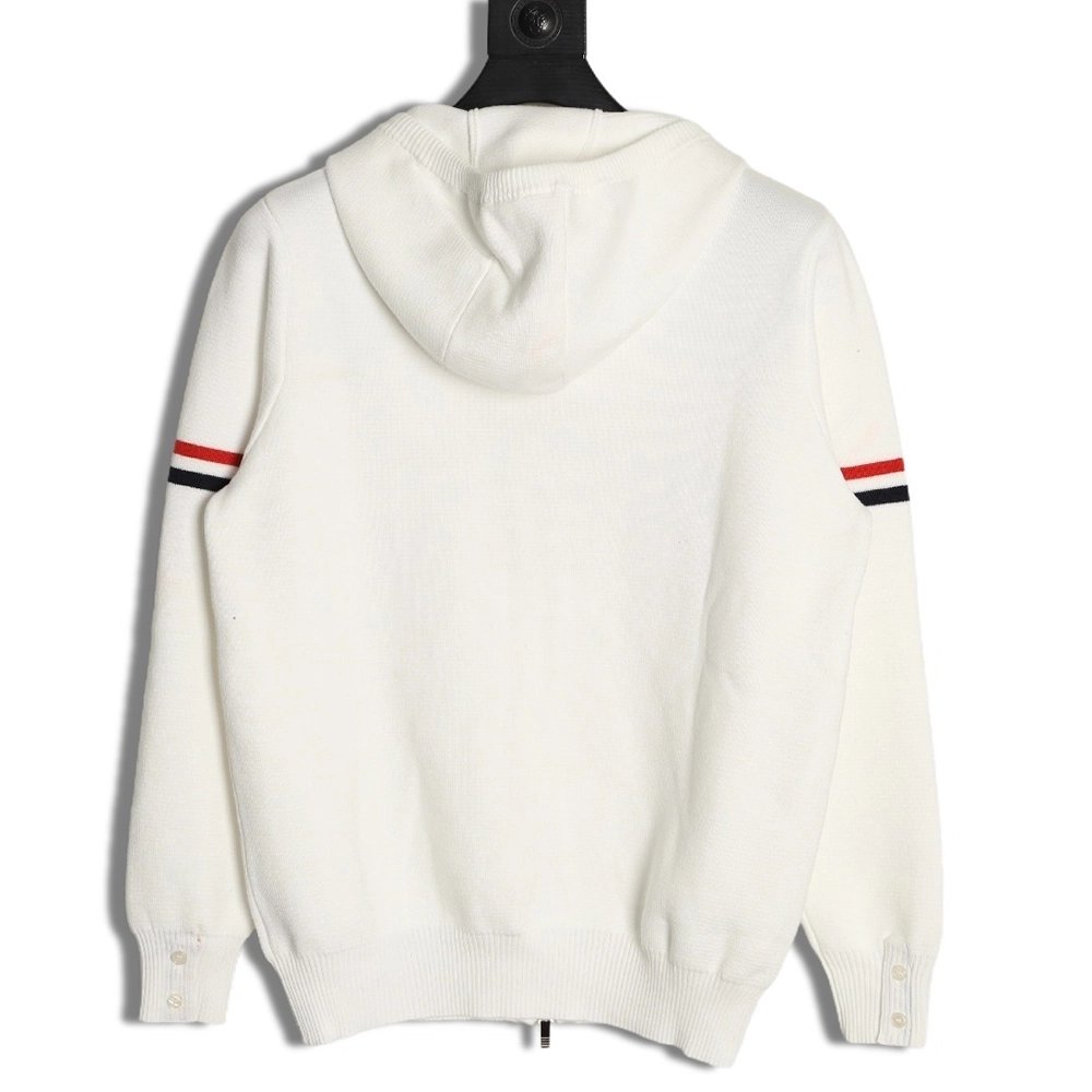Thom Browne Double-Sleeve Label Zipper Cardigan Wool Blend Sweater,Thom Browne