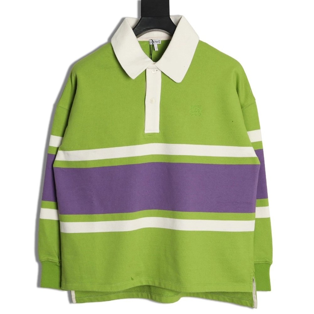 Loewe Embroidered Logo Color Block Striped Polo Sweatshirt,Loewe