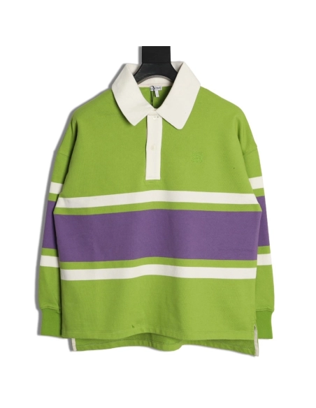 Loewe Embroidered Logo Color Block Striped Polo Sweatshirt,Loewe
