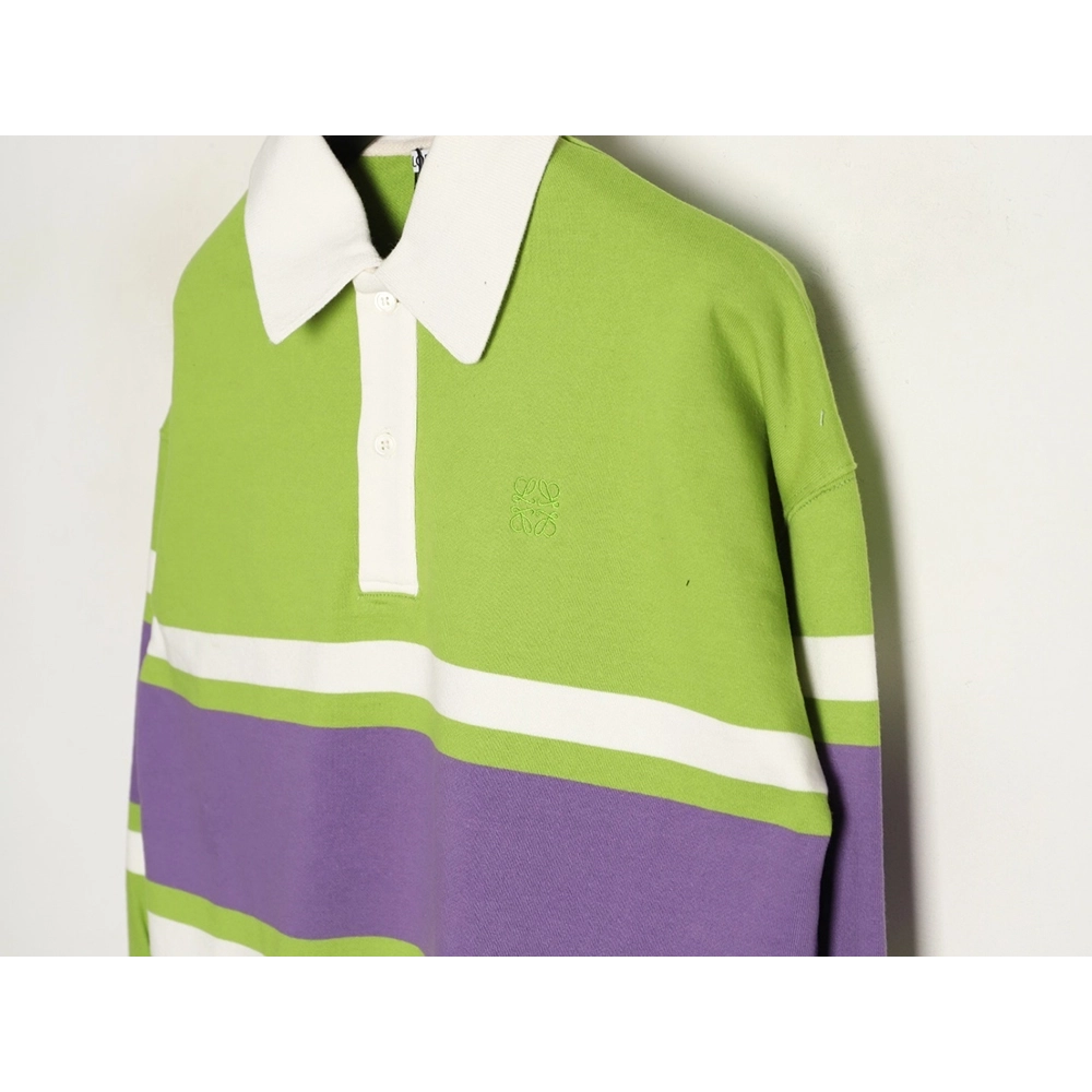 Loewe Embroidered Logo Color Block Striped Polo Sweatshirt,Loewe