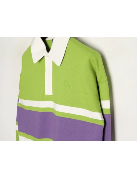 Loewe Embroidered Logo Color Block Striped Polo Sweatshirt,Loewe