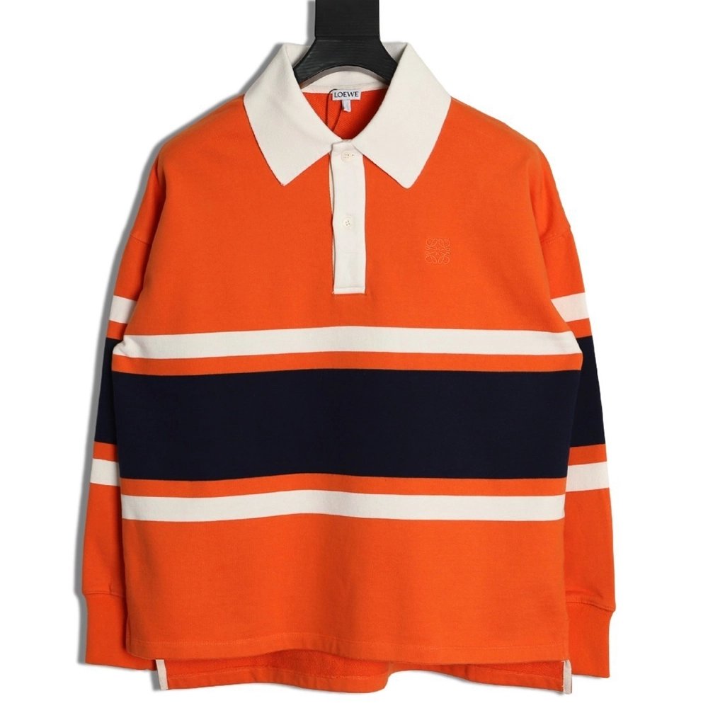 Loewe Embroidered Logo Color Block Striped Polo Sweatshirt TSK1,Loewe