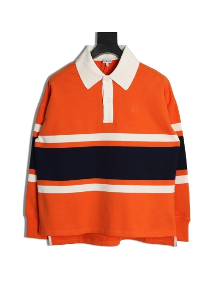 Loewe Embroidered Logo Color Block Striped Polo Sweatshirt TSK1,Loewe