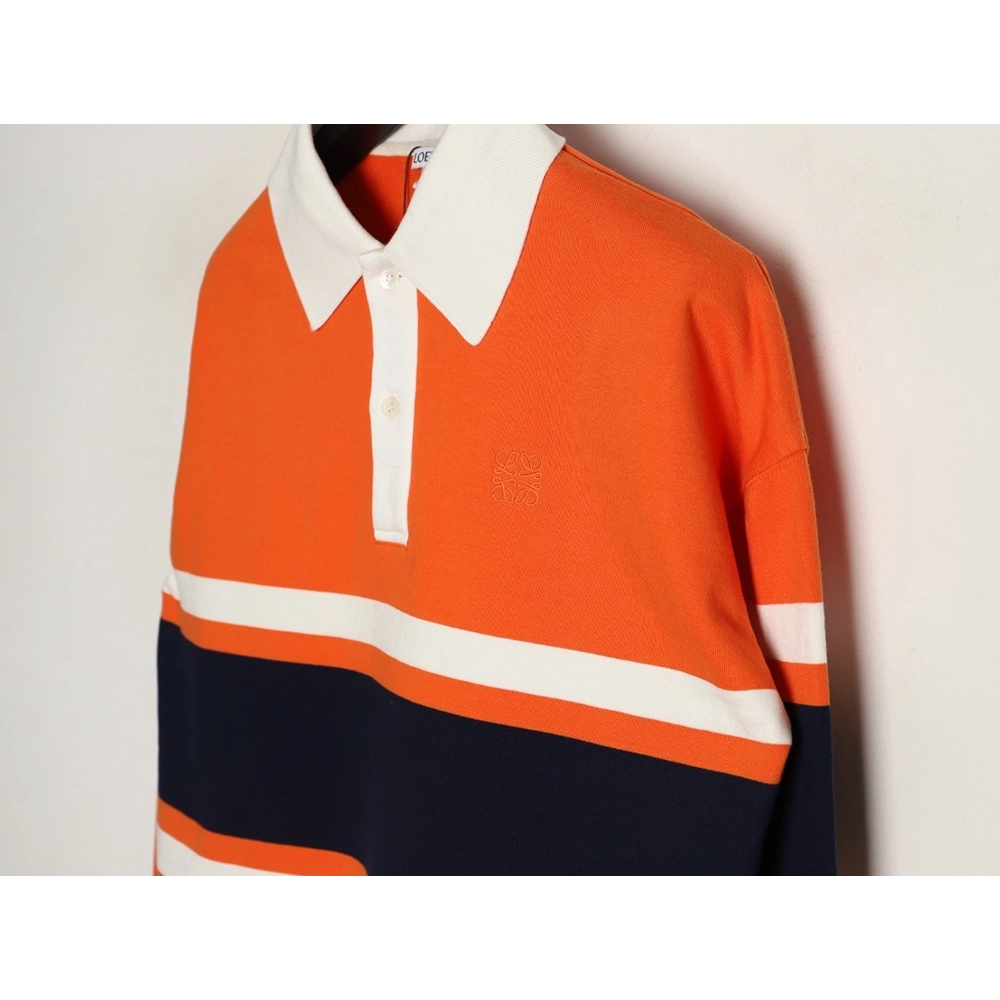 Loewe Embroidered Logo Color Block Striped Polo Sweatshirt TSK1,Loewe