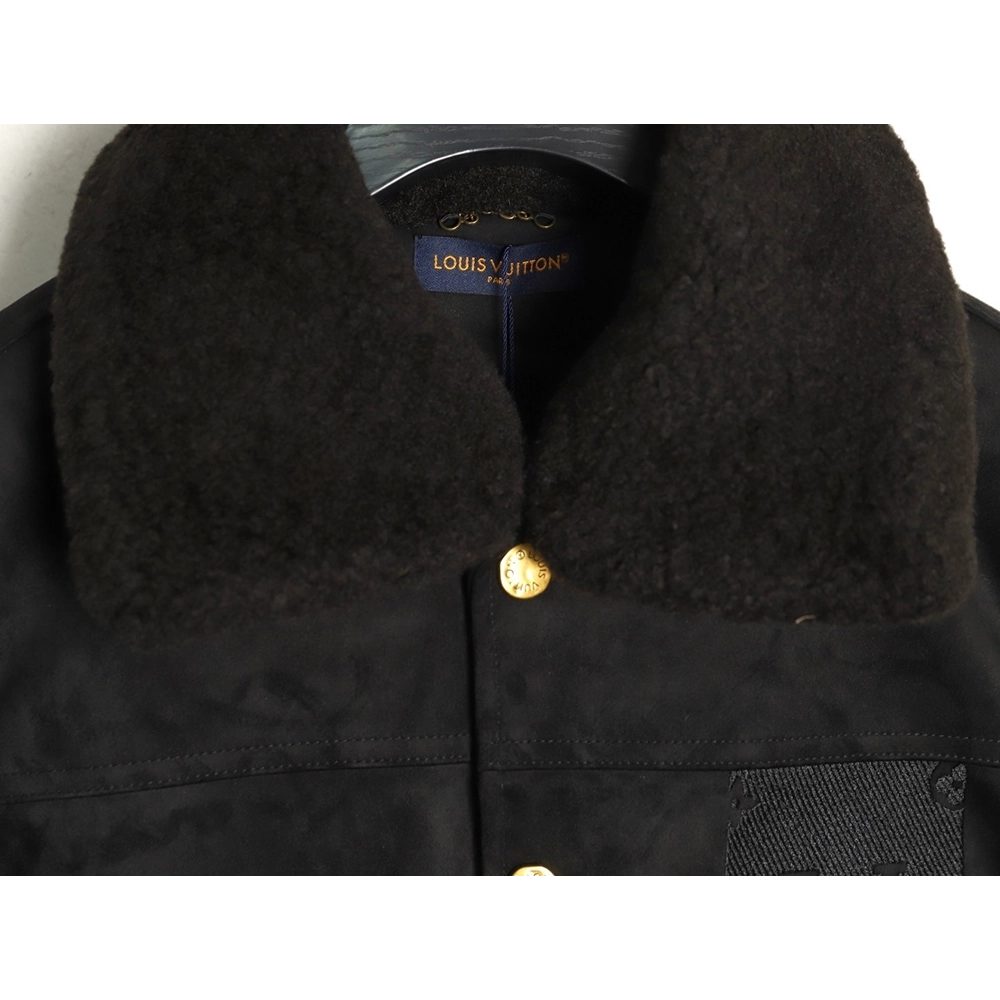 Louis Vuitton embossed fur collar denim jacket TSK1,Louis Vuitton