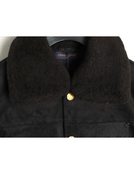 Louis Vuitton embossed fur collar denim jacket TSK1,Louis Vuitton