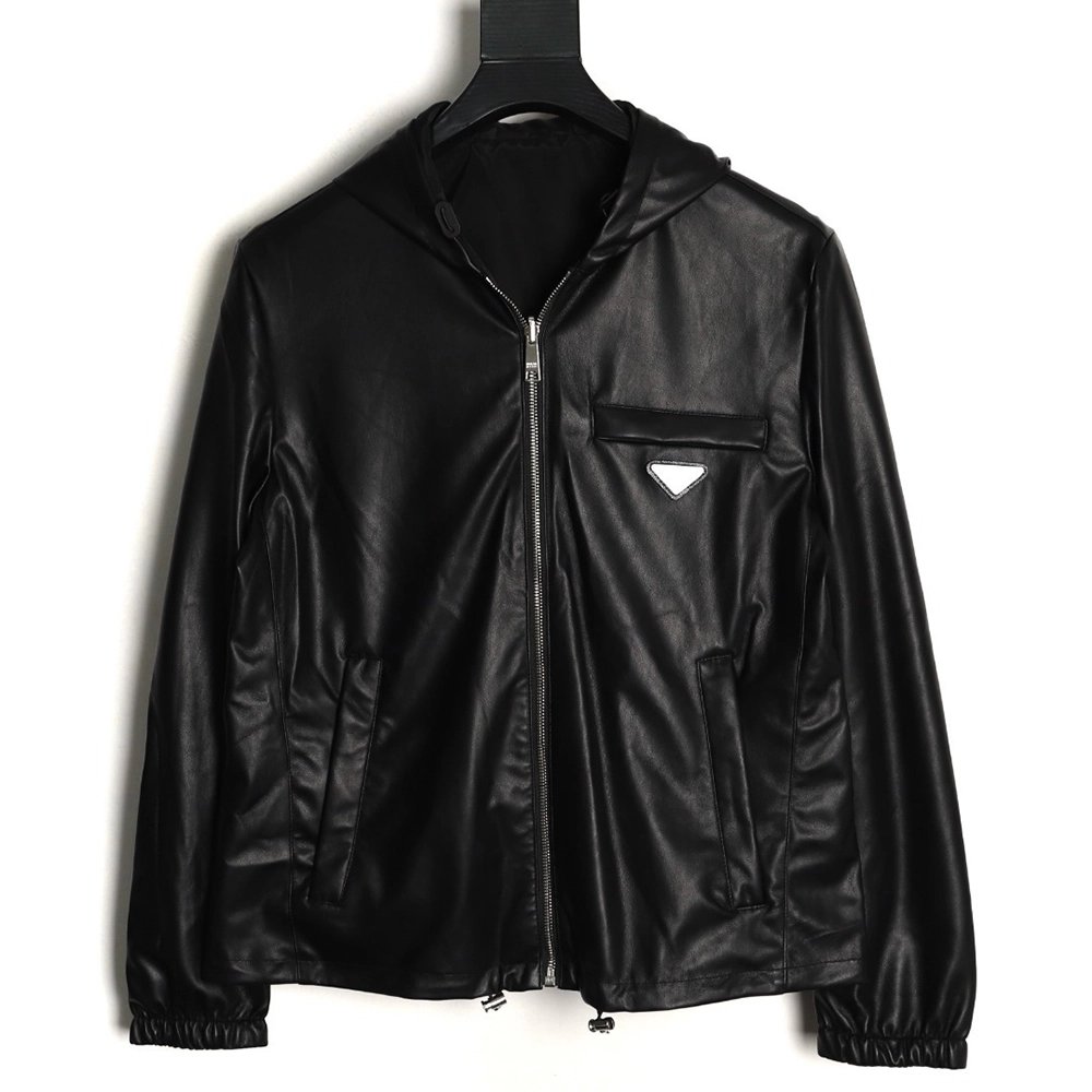 Prada Reversible Leather Nylon Hooded Jacket,Prada