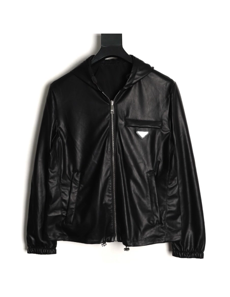 Prada Reversible Leather Nylon Hooded Jacket,Prada