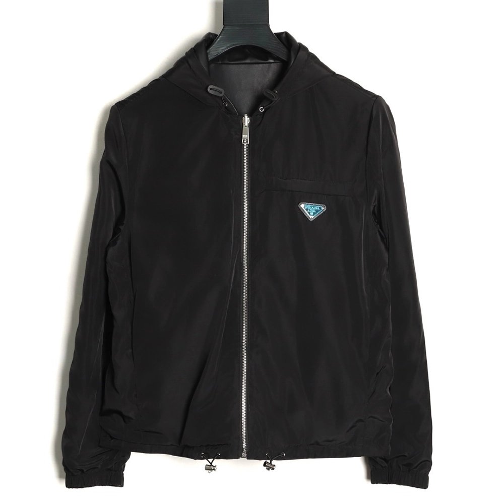 Prada Reversible Leather Nylon Hooded Jacket,Prada