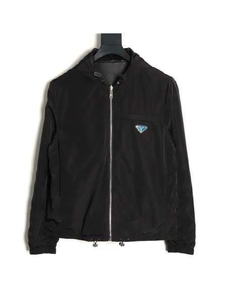 Prada Reversible Leather Nylon Hooded Jacket,Prada