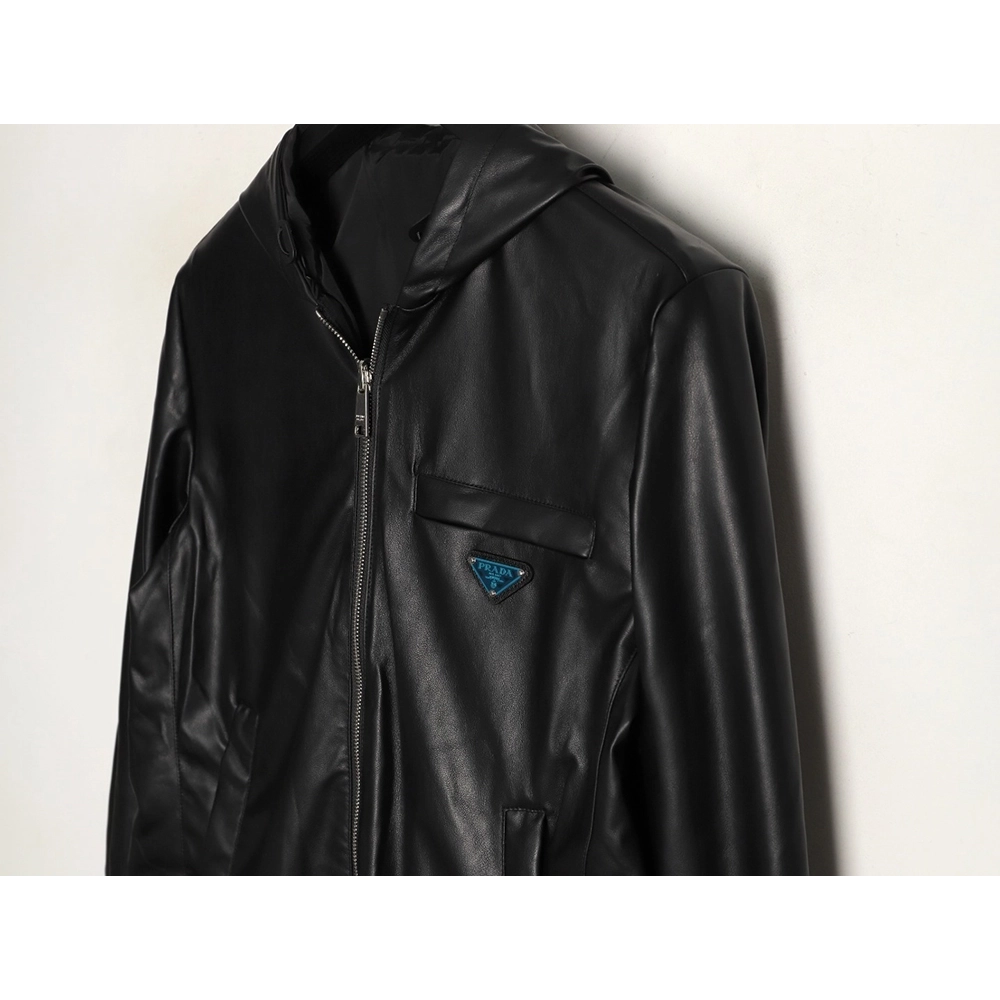 Prada Reversible Leather Nylon Hooded Jacket,Prada