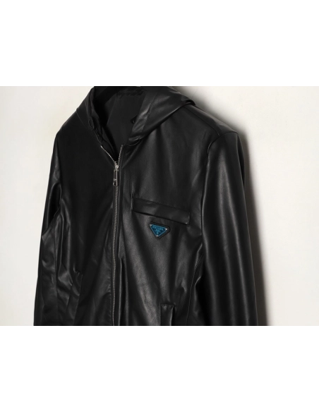 Prada Reversible Leather Nylon Hooded Jacket,Prada