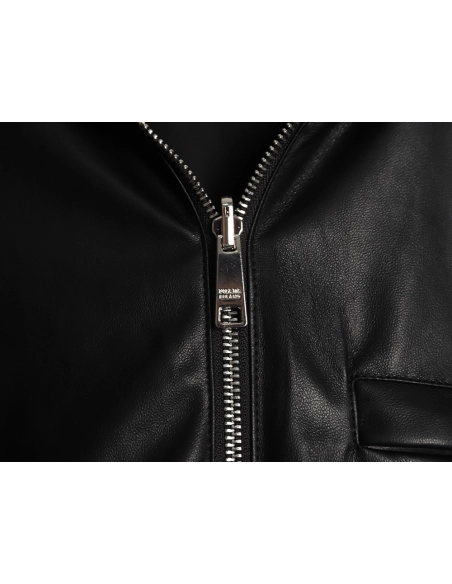 Prada Reversible Leather Nylon Hooded Jacket,Prada