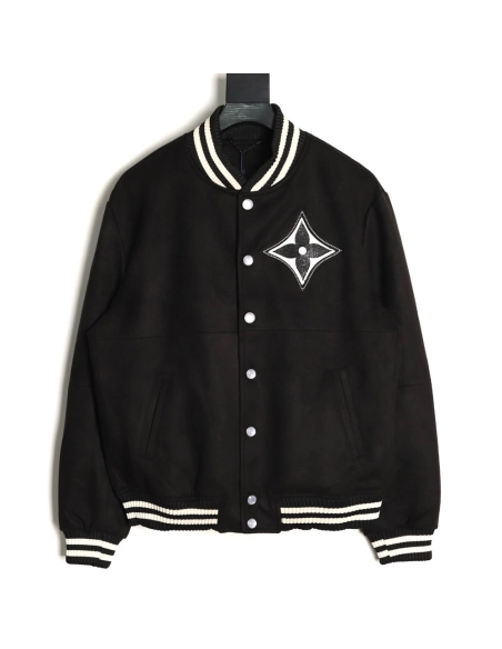 Louis Vuitton four-leaf clover diamond-encrusted suede baseball jacket,Louis Vuitton
