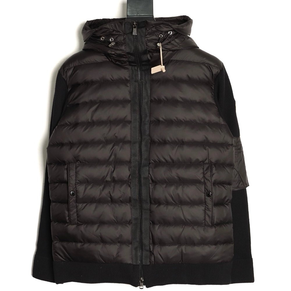 Moncler Patchwork Sleeve Knit Hooded Lightweight Down Jacket,Moncler