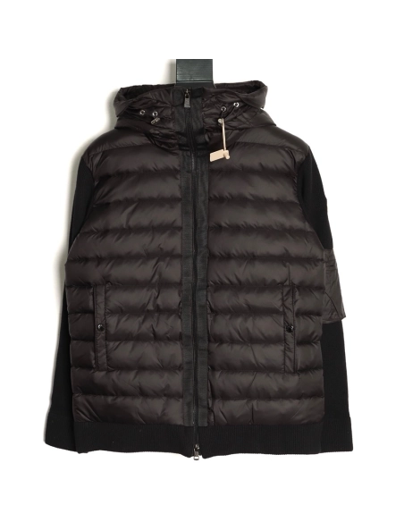 Moncler Patchwork Sleeve Knit Hooded Lightweight Down Jacket,Moncler