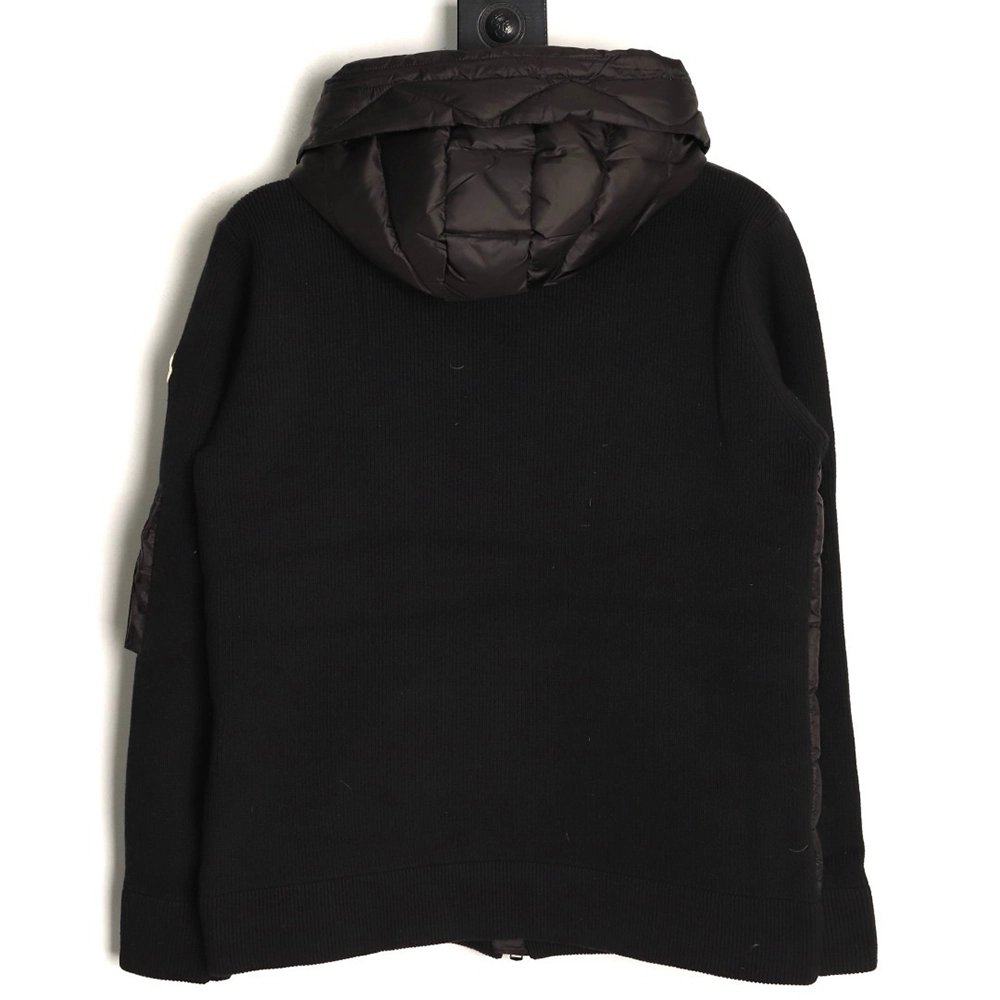 Moncler Patchwork Sleeve Knit Hooded Lightweight Down Jacket,Moncler