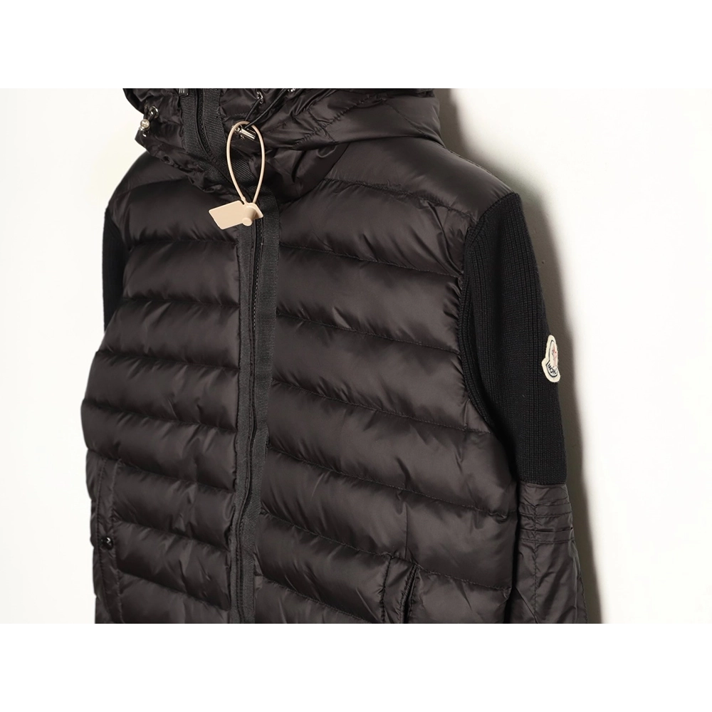 Moncler Patchwork Sleeve Knit Hooded Lightweight Down Jacket,Moncler