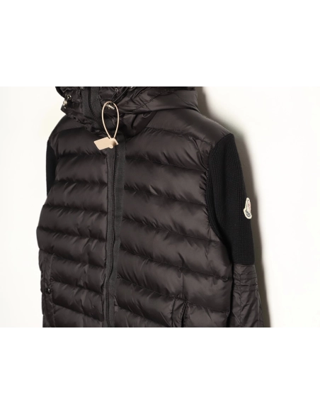 Moncler Patchwork Sleeve Knit Hooded Lightweight Down Jacket,Moncler