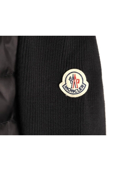 Moncler Patchwork Sleeve Knit Hooded Lightweight Down Jacket,Moncler