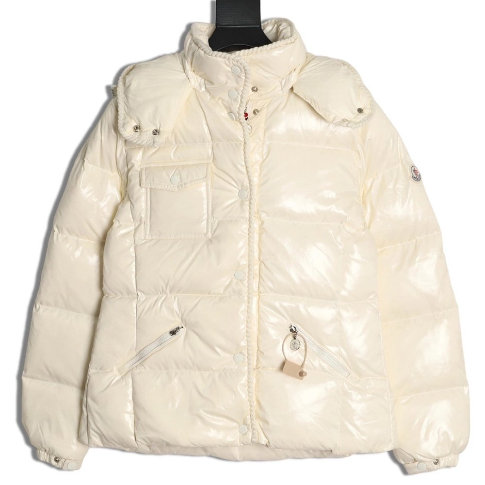 Moncler Glareins Womens Knitted Trim Hooded Cropped Down Jacket TSK1,Moncler