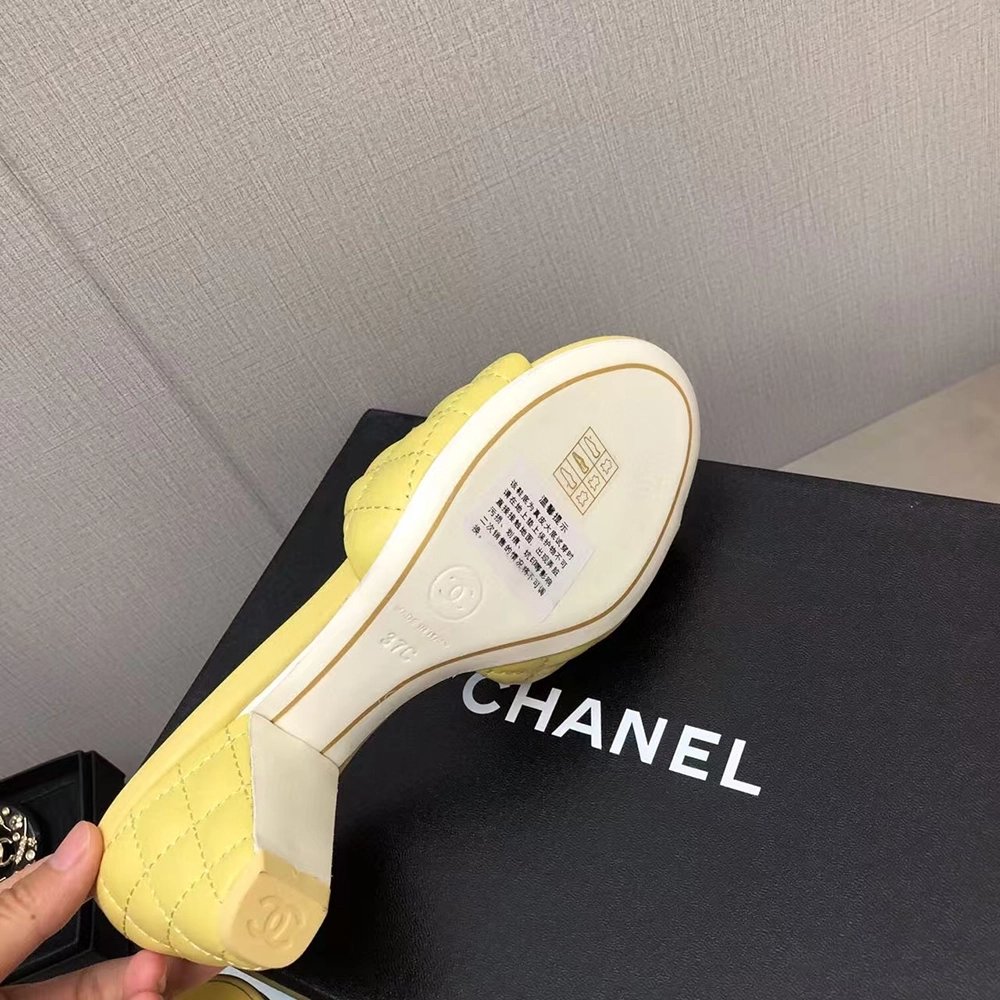Chanel Lambskin Quilted CC Gold Logo Cone Heel Mule Slide Sandal,CHANEL SNEAKERS