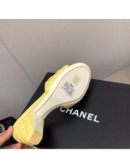 Chanel Lambskin Quilted CC Gold Logo Cone Heel Mule Slide Sandal,CHANEL SNEAKERS