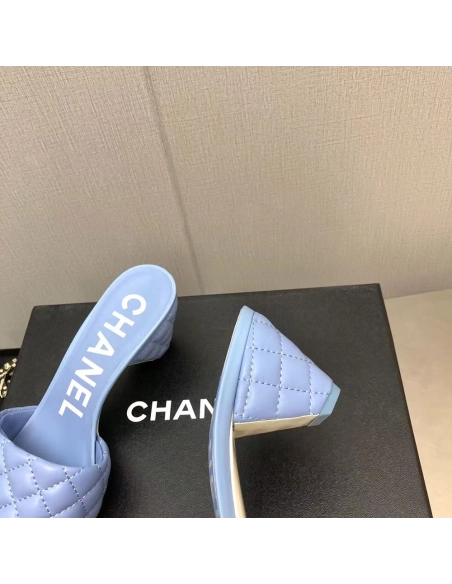 Chanel Lambskin Quilted CC Gold Logo Cone Heel Mule Slide Sandal,CHANEL SNEAKERS