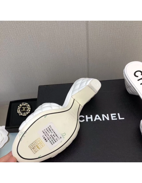 Chanel Lambskin Quilted CC Gold Logo Cone Heel Mule Slide Sandal,CHANEL SNEAKERS