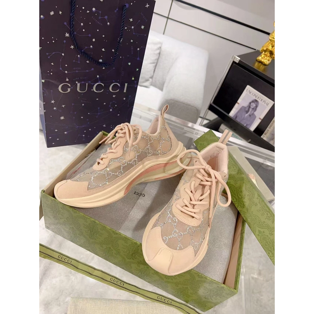 Gucci Wmns Run Sneaker GG Crystal - Light Powder,GUCCI SHOES