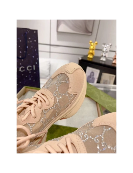 Gucci Wmns Run Sneaker GG Crystal - Light Powder,GUCCI SHOES