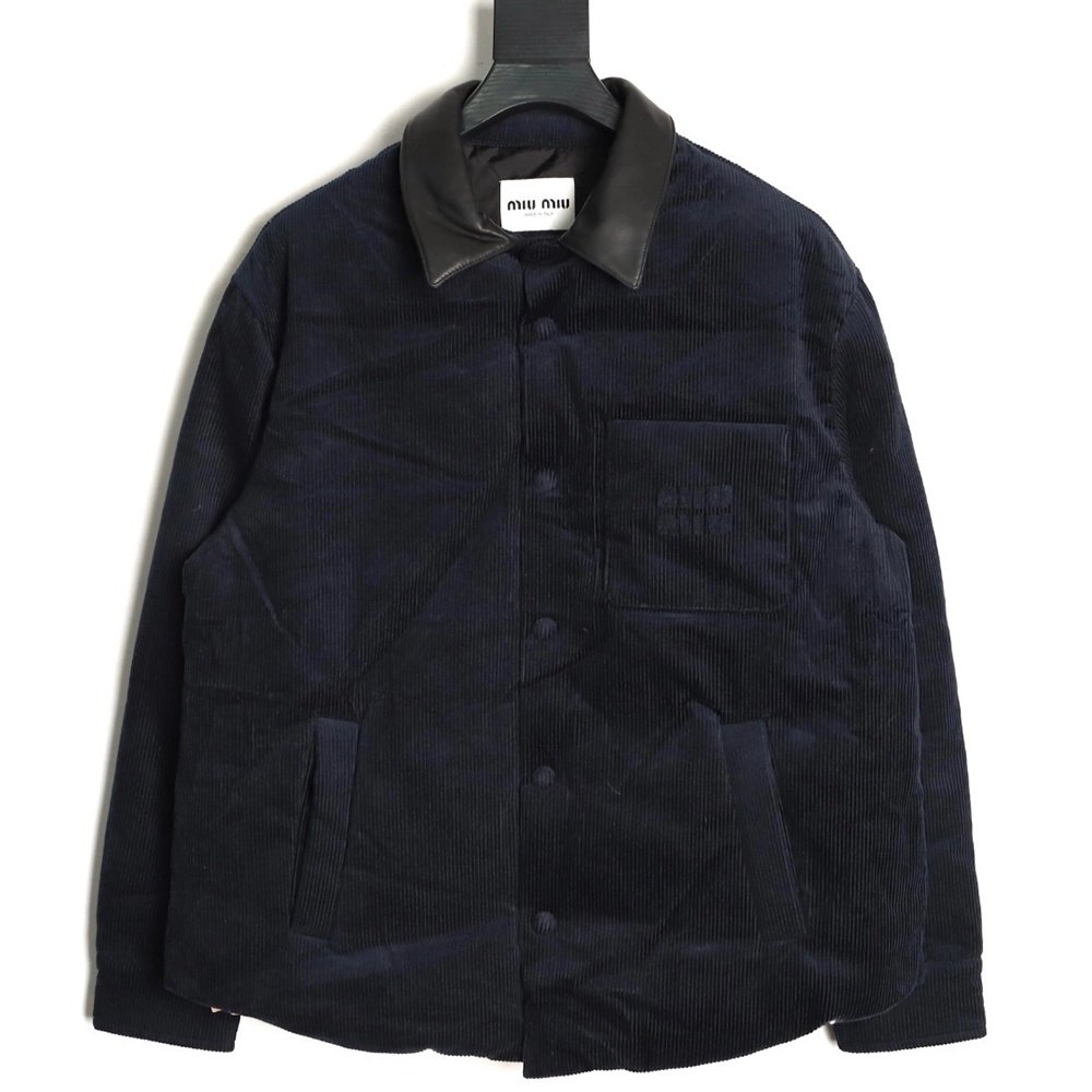 Miu Miu Corduroy Down Jacket with Leather Collar,Miu Miu