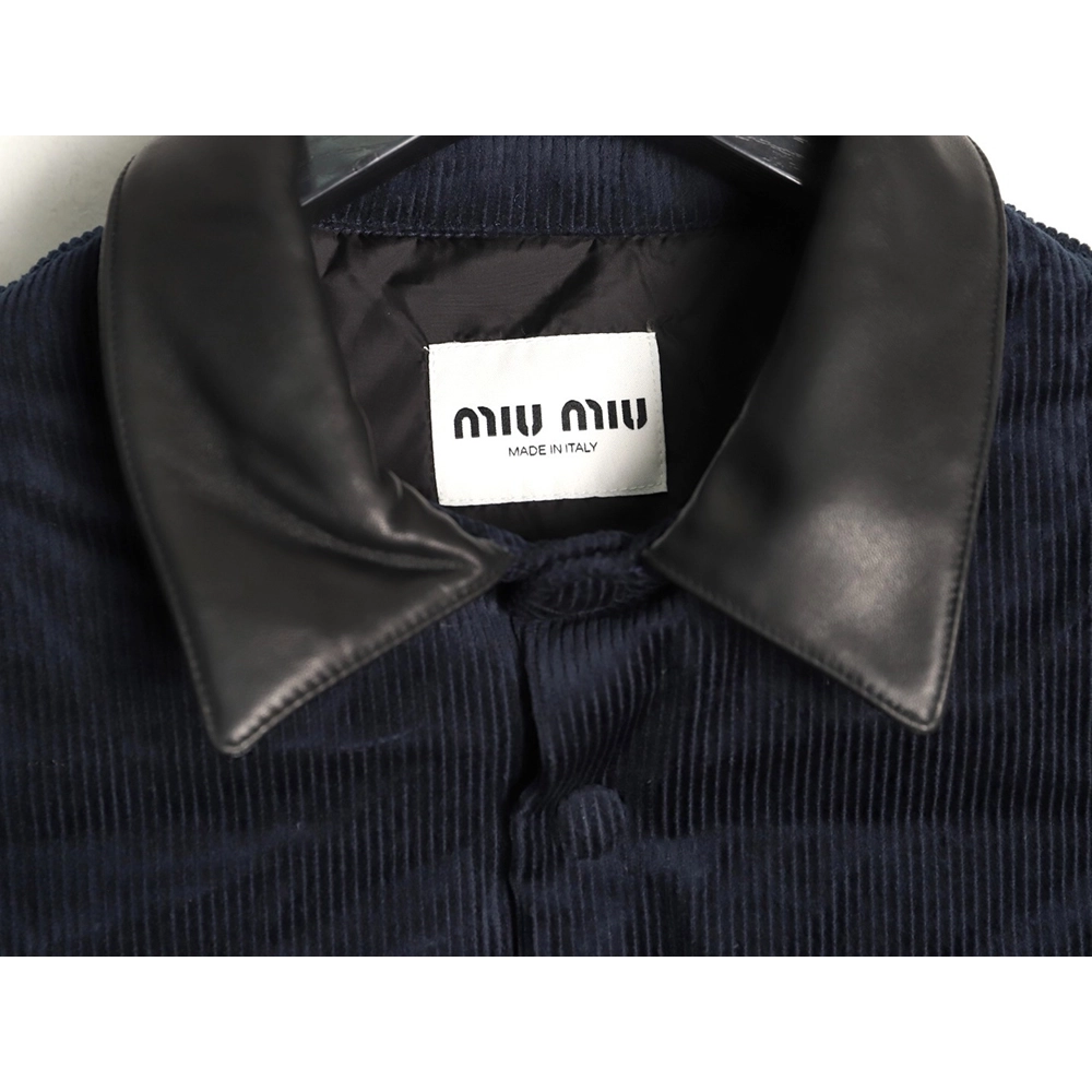 Miu Miu Corduroy Down Jacket with Leather Collar,Miu Miu