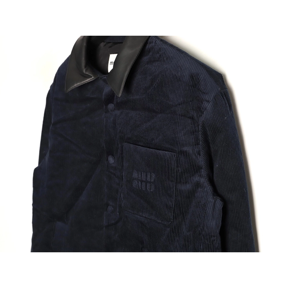 Miu Miu Corduroy Down Jacket with Leather Collar,Miu Miu