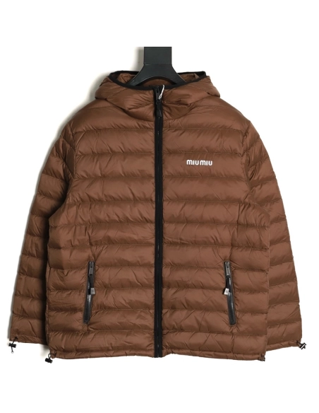 Miu Miu letter embroidered hooded down jacket,Miu Miu