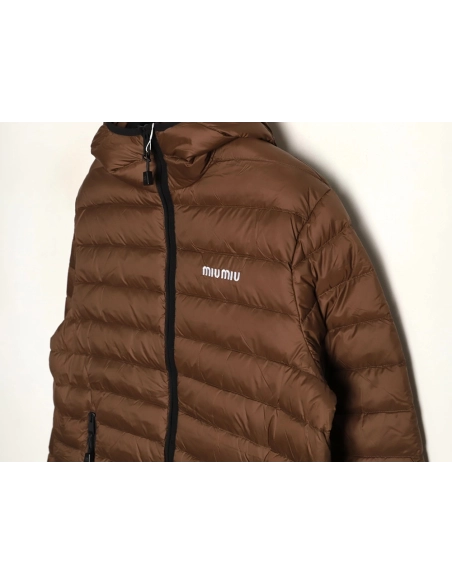 Miu Miu letter embroidered hooded down jacket,Miu Miu