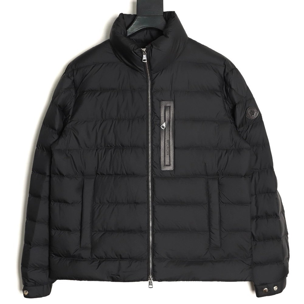 Moncler Black Label Leather Zippered Stand Collar Down Jacket,Moncler