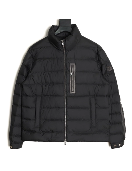 Moncler Black Label Leather Zippered Stand Collar Down Jacket,Moncler