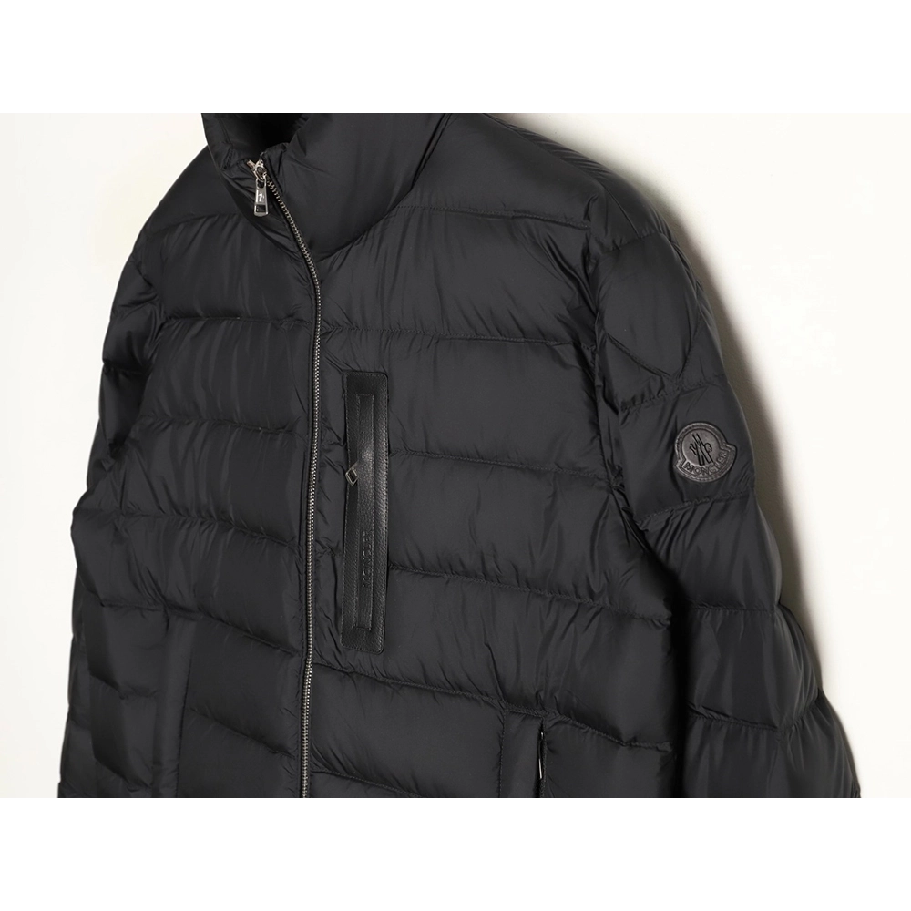 Moncler Black Label Leather Zippered Stand Collar Down Jacket,Moncler