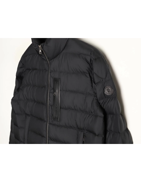 Moncler Black Label Leather Zippered Stand Collar Down Jacket,Moncler