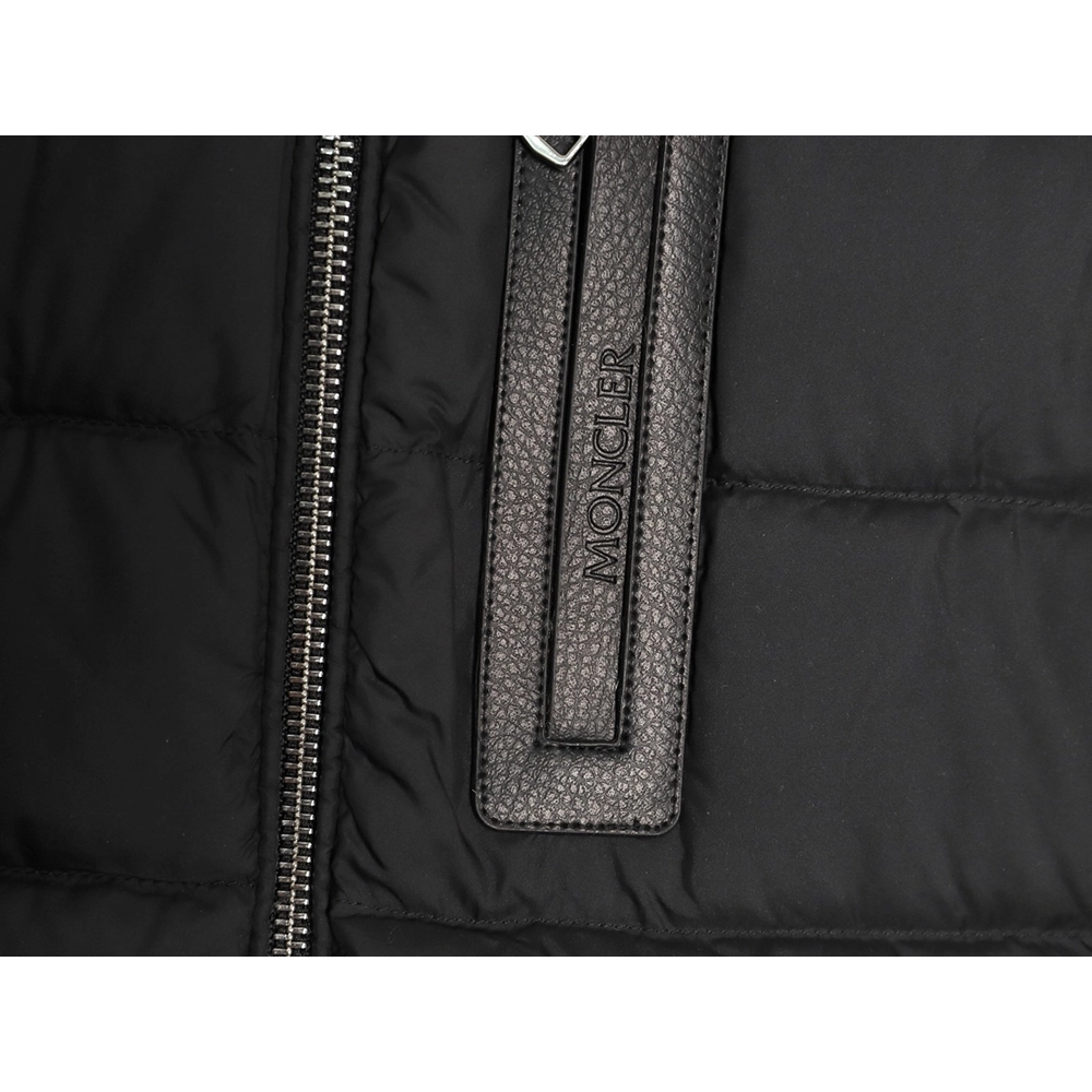 Moncler Black Label Leather Zippered Stand Collar Down Jacket,Moncler