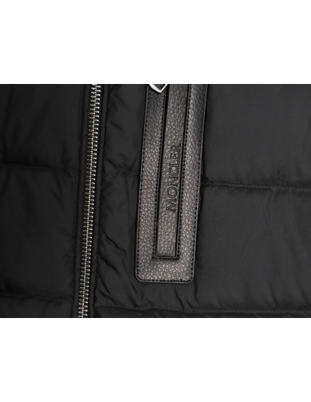 Moncler Black Label Leather Zippered Stand Collar Down Jacket,Moncler