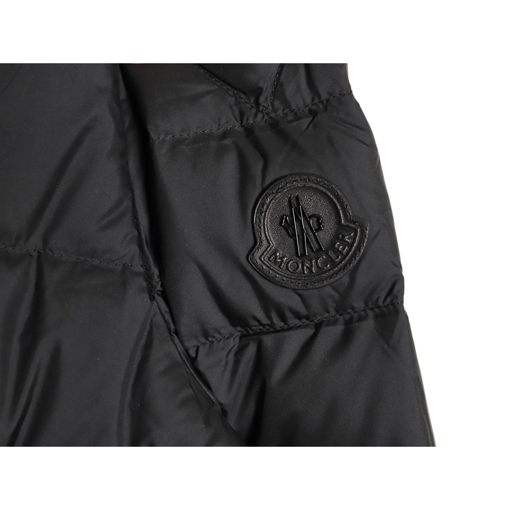 Moncler Black Label Leather Zippered Stand Collar Down Jacket,Moncler