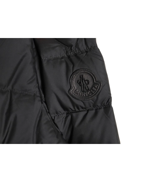 Moncler Black Label Leather Zippered Stand Collar Down Jacket,Moncler