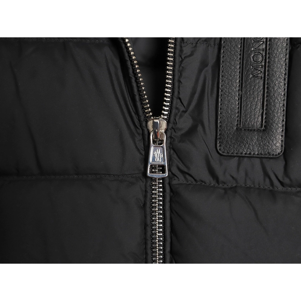 Moncler Black Label Leather Zippered Stand Collar Down Jacket,Moncler