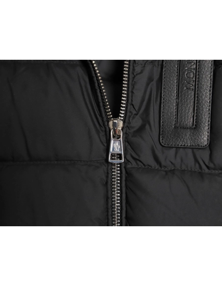 Moncler Black Label Leather Zippered Stand Collar Down Jacket,Moncler