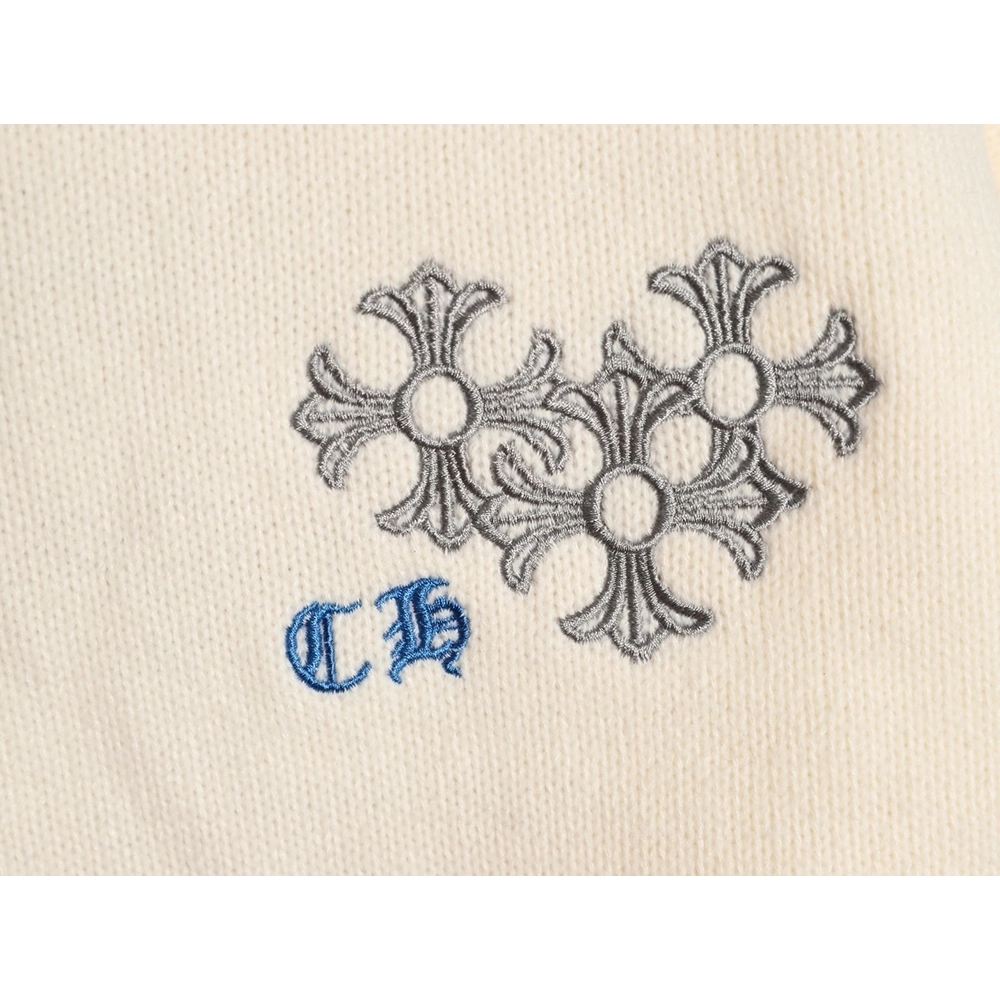 Chrome Hearts Embroidered Round Sanskrit Cross Ripped Sweater,Chrome Hearts