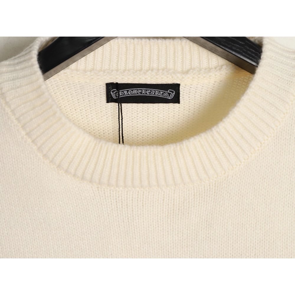Chrome Hearts Embroidered Round Sanskrit Cross Ripped Sweater,Chrome Hearts