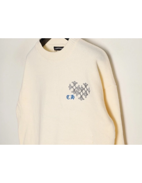 Chrome Hearts Embroidered Round Sanskrit Cross Ripped Sweater,Chrome Hearts