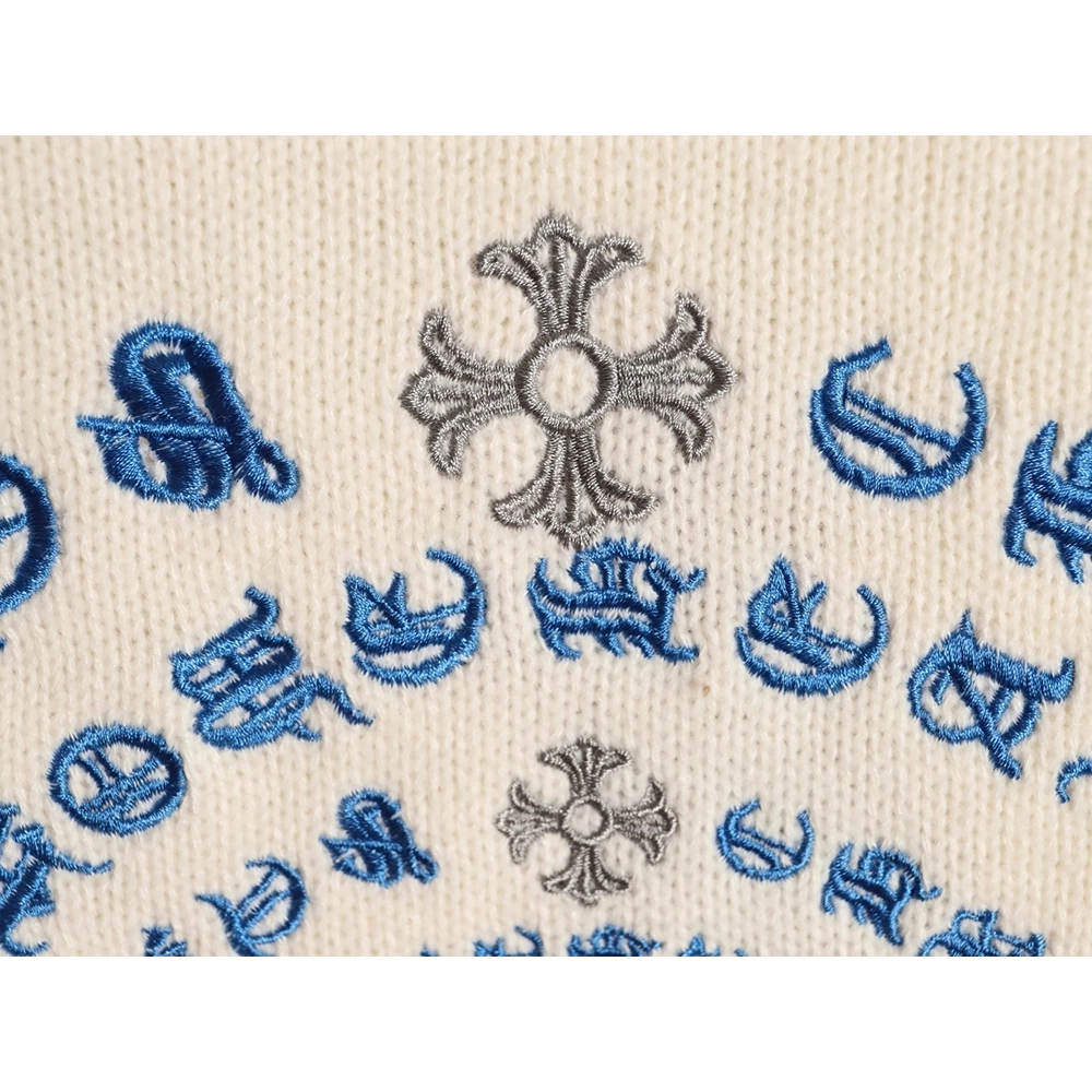 Chrome Hearts Embroidered Round Sanskrit Cross Ripped Sweater,Chrome Hearts